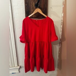 Bright Red Tiered Ruffle Sleeve Dress XL